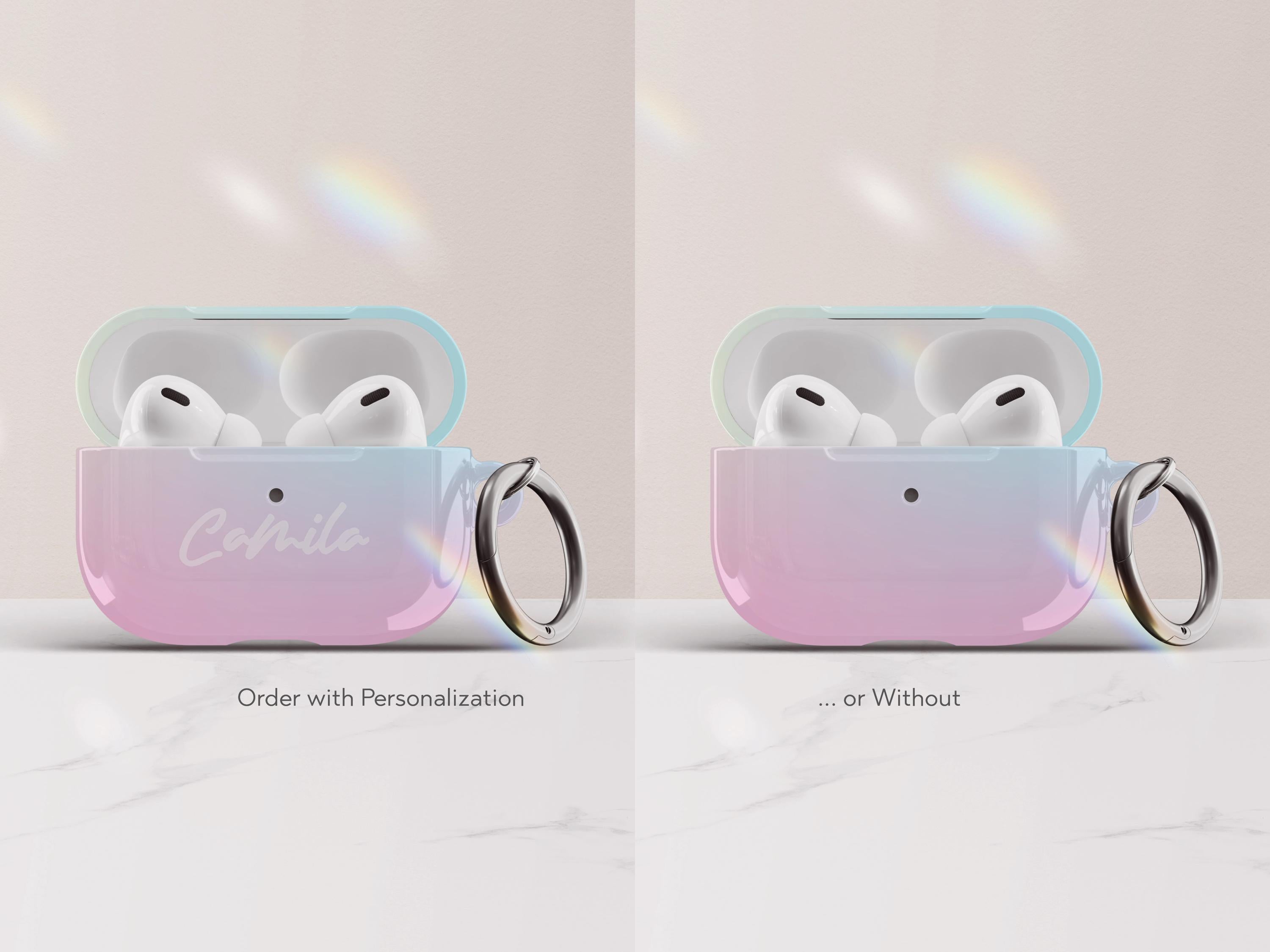 Pastel Ombre Airpods Case Pretty Personalized Gift for Tween Girls Custom Gradient Airpod Pro Case Cover with Keychain Gift Under 30