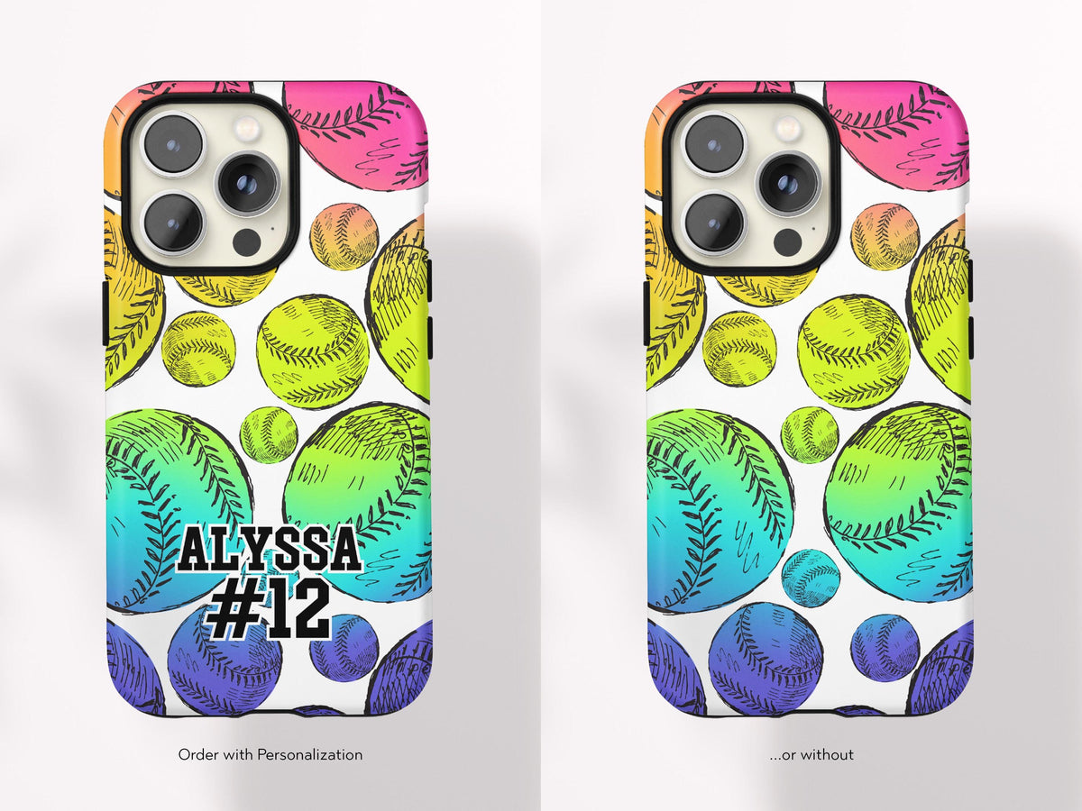 Personalized Softball Phone Case Custom Softball Case for iPhone Gift for Softball Player Gift Under 30 Neon Softball iPhone 16 Pro Max Case - Charles Alex