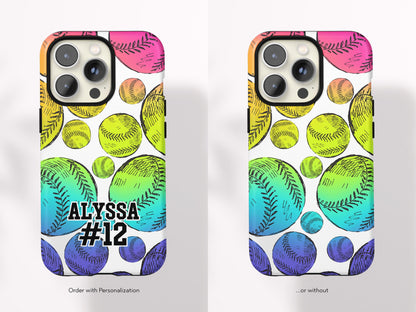 Personalized Softball Phone Case Custom Softball Case for iPhone Gift for Softball Player Gift Under 30 Neon Softball iPhone 16 Pro Max Case - Charles Alex