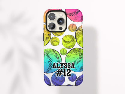 Personalized Softball Phone Case Custom Softball Case for iPhone Gift for Softball Player Gift Under 30 Neon Softball iPhone 16 Pro Max Case - Charles Alex