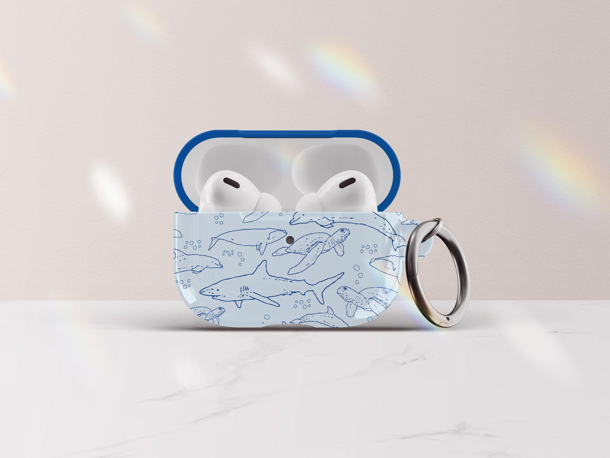 Ocean Animals Airpod Case Cover With Keychain Gift For Marine Biologist Shark Tropical Fish Sea Turtle Dolphin Print Airpod Cover Gift