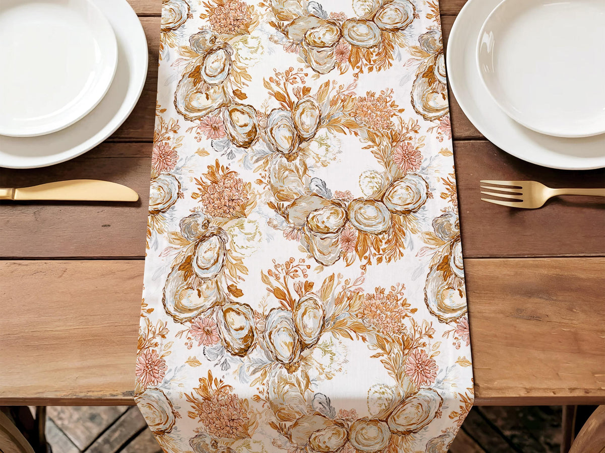 Fall Table Runner Thanksgiving Decor Table Setting Idea Oyster Home Decorations Autumn Colors Coastal Holiday Dinner Runner for Table Decor - Charles Alex