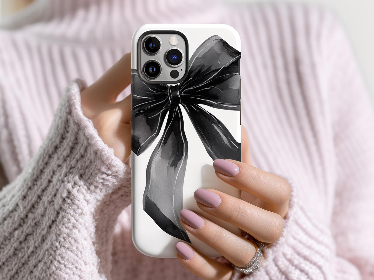 Custom Bow Phone Case for Girl Personalized Black Bow Coquette Gift for Girly Girl iPhone 16 Pro Max Case Galaxy S25 Ultra Case for Phone - Charles Alex