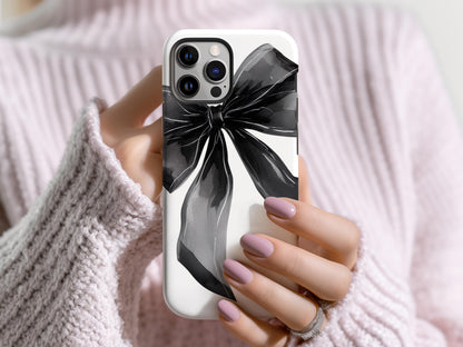 Custom Bow Phone Case for Girl Personalized Black Bow Coquette Gift for Girly Girl iPhone 16 Pro Max Case Galaxy S25 Ultra Case for Phone - Charles Alex
