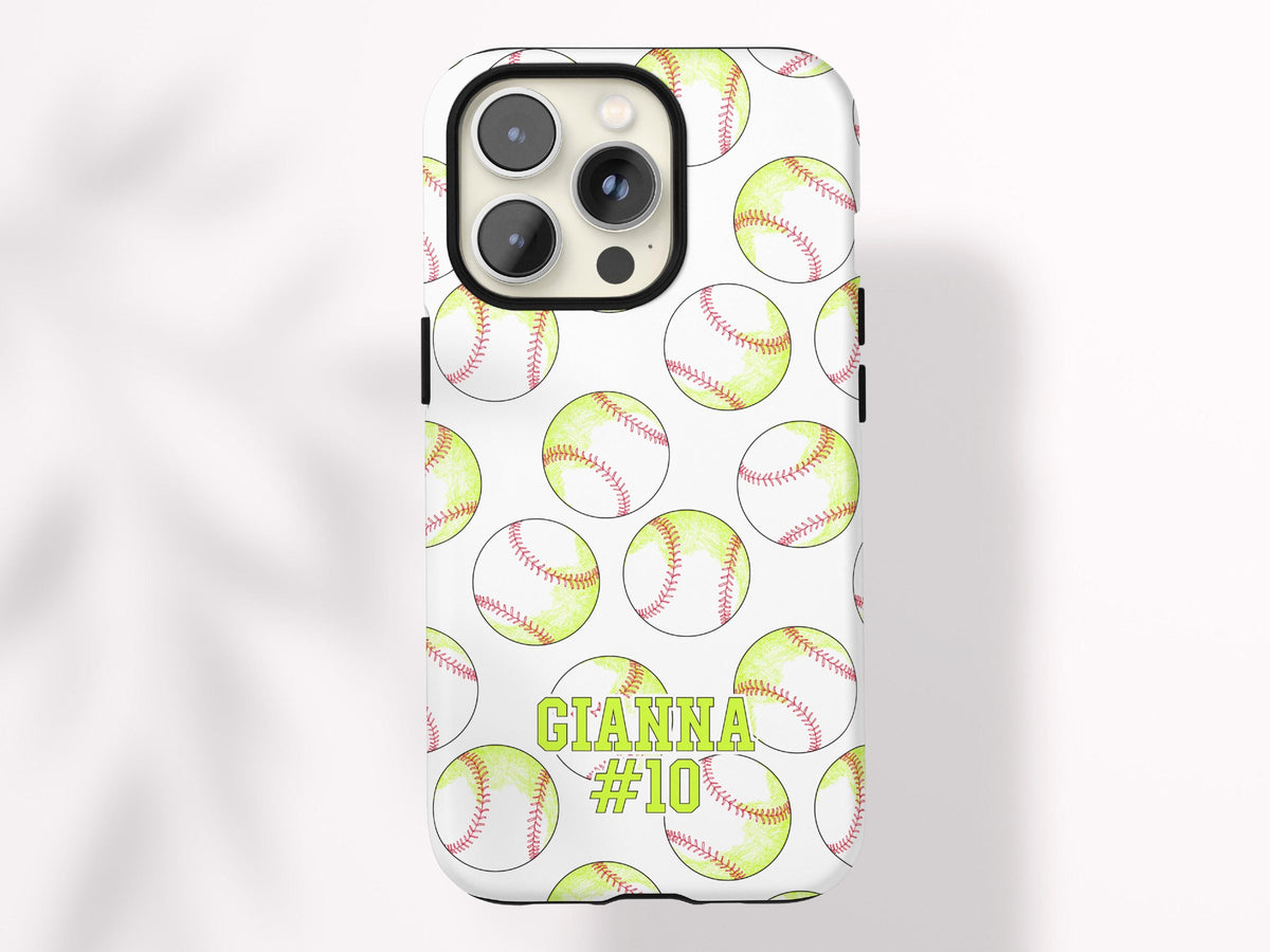 Personalized Softball Phone Case Custom Softball Case for iPhone Gift for Softball Player Gift Under 30 Neon Softball iPhone 16 Pro Max Case - Charles Alex