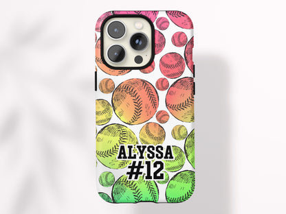 Personalized Softball Phone Case Custom Softball Case for iPhone Gift for Softball Player Gift Under 30 Neon Softball iPhone 16 Pro Max Case - Charles Alex