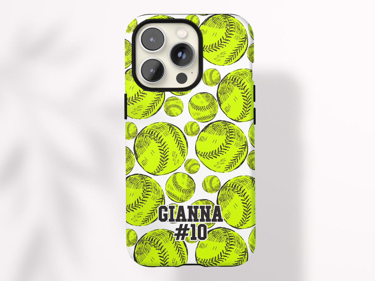 Personalized Softball Phone Case Custom Softball Case for iPhone Gift for Softball Player Gift Under 30 Neon Softball iPhone 16 Pro Max Case - Charles Alex