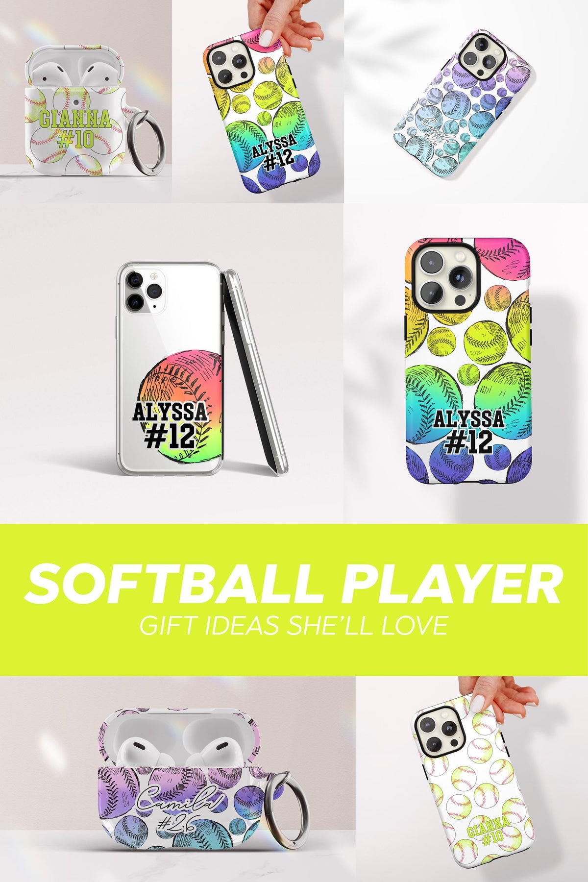 Personalized Softball Phone Case Custom Softball Case for iPhone Gift for Softball Player Gift Under 30 Neon Softball iPhone 16 Pro Max Case - Charles Alex