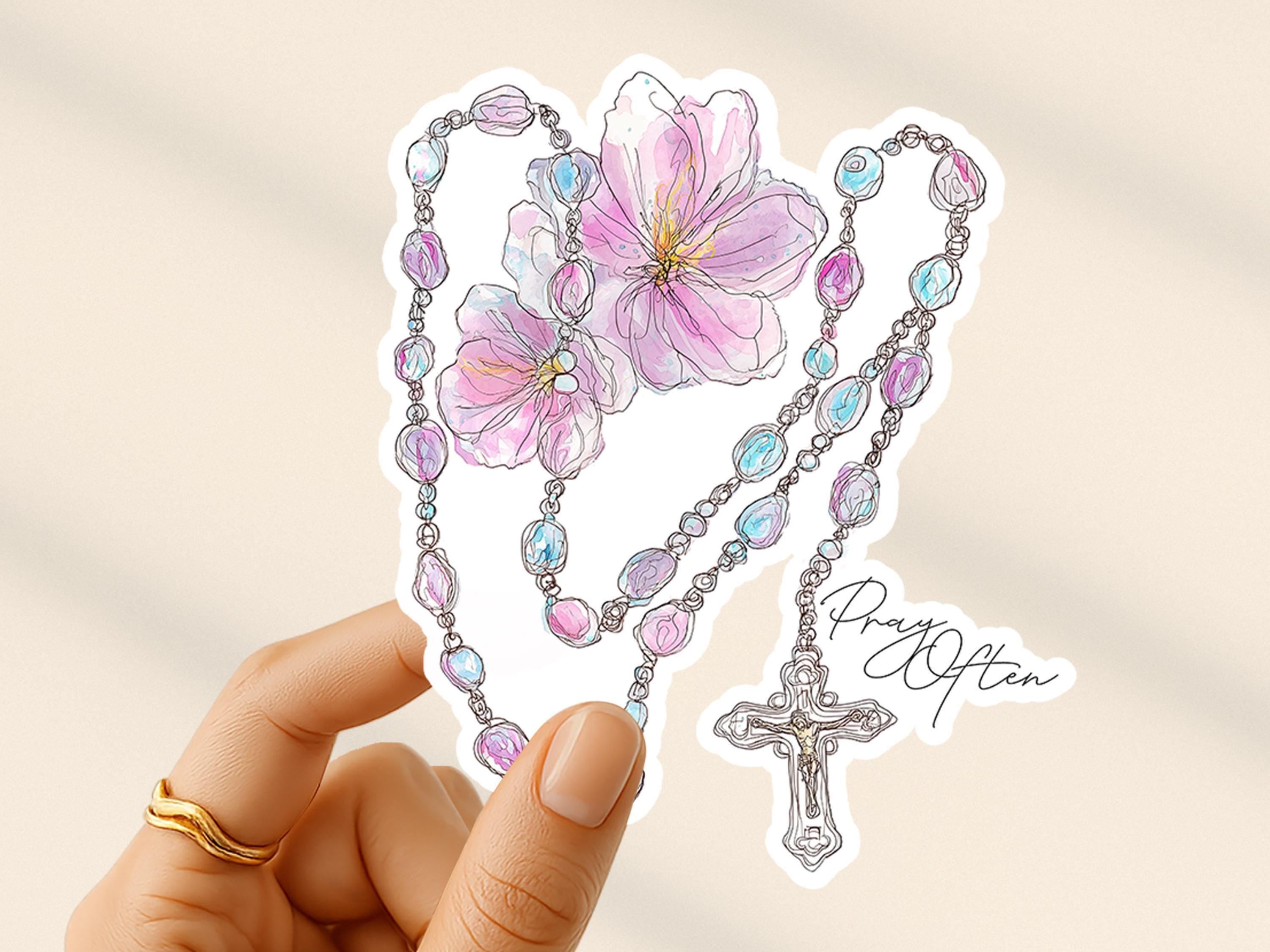 Catholic Sticker for Kindle Rosary Stickers Christian Gift for Her Waterproof Prayer Sticker for Water Bottle Vinyl Decal Crucifix Sticker - Charles Alex