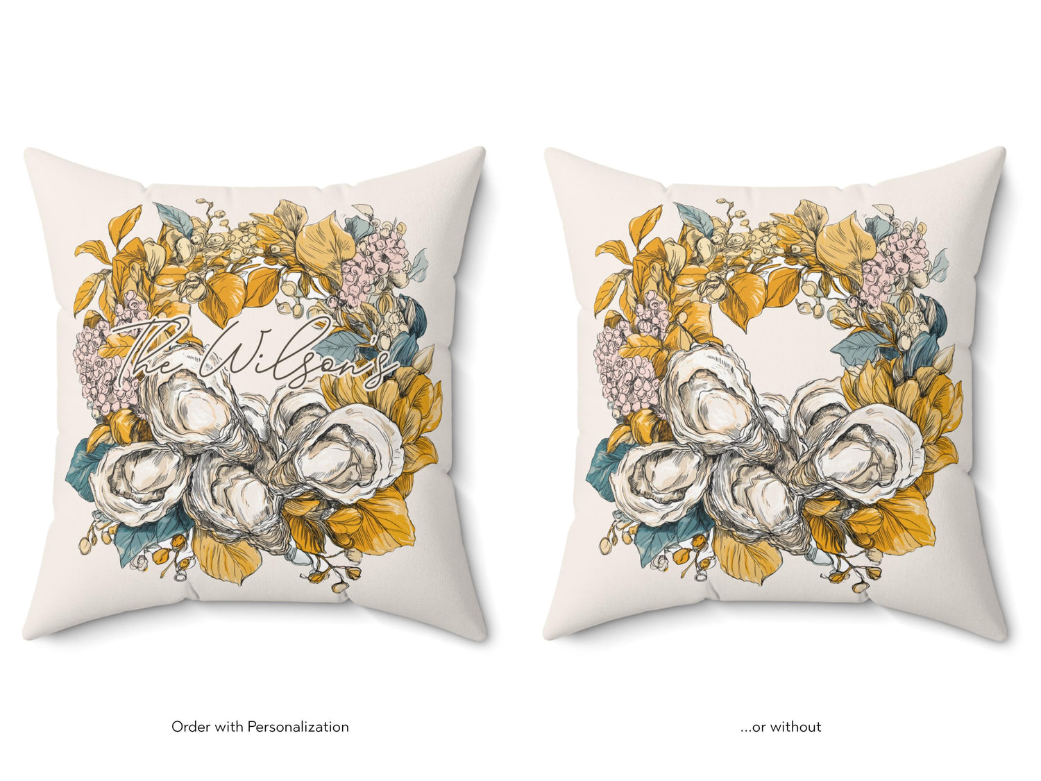Fall Pillow Cover with Oyster Print Wreath Coastal Autumn Pillow and/or Cover - Charles Alex