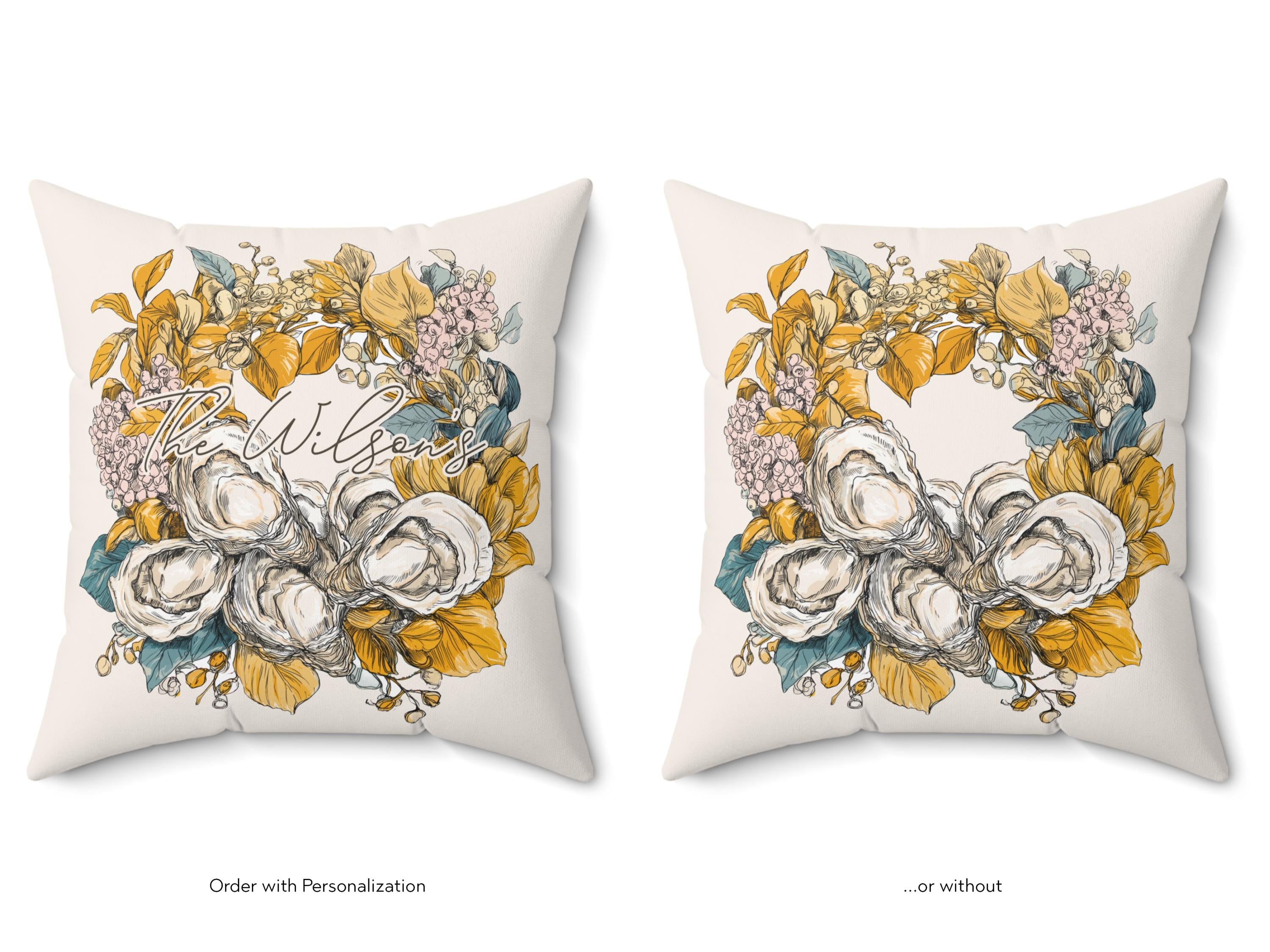 Fall Pillow Cover with Oyster Print Wreath Coastal Autumn Pillow and/or Cover - Charles Alex