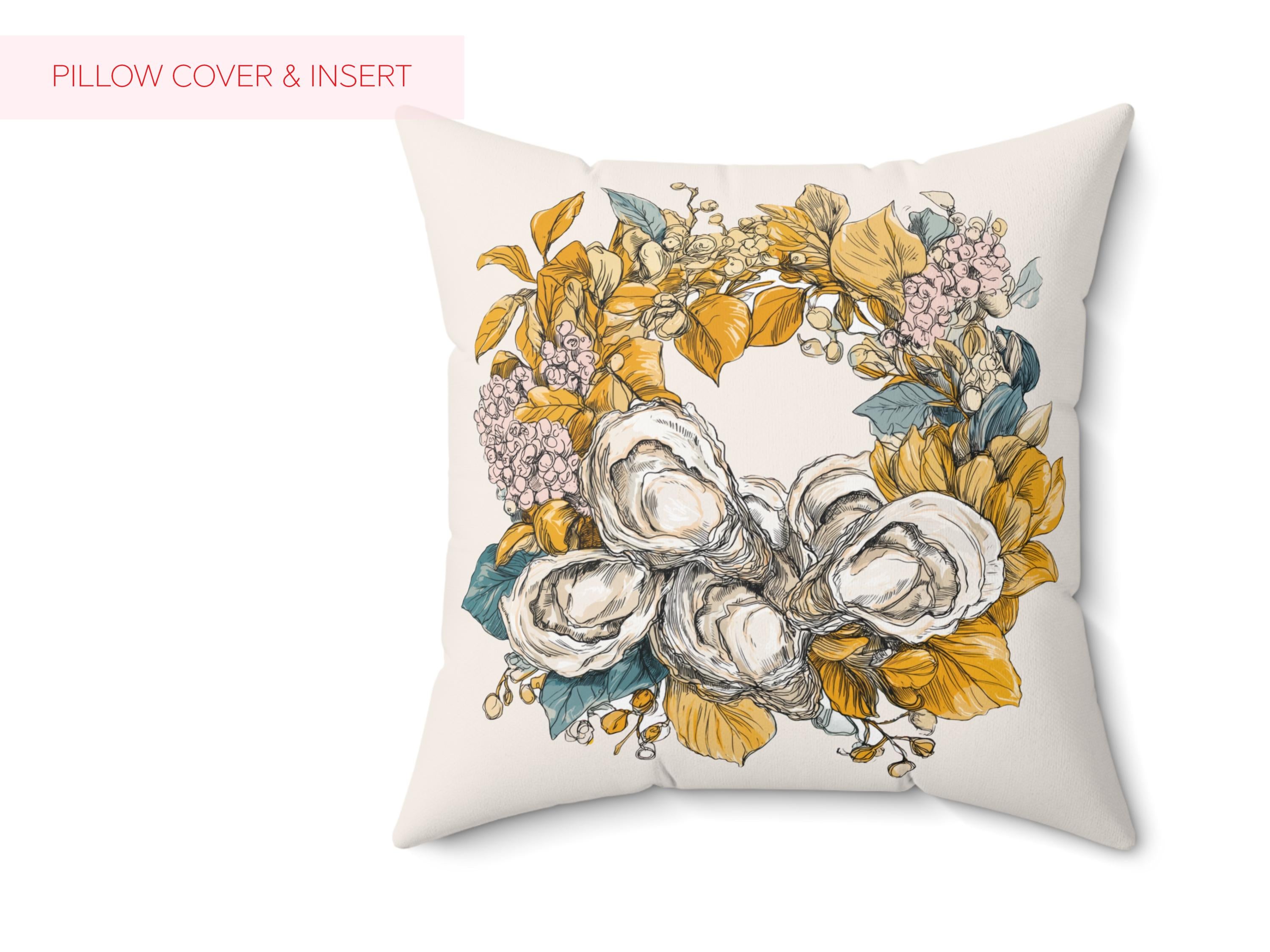 Fall Pillow Cover with Oyster Print Wreath Coastal Autumn Pillow and/or Cover - Charles Alex