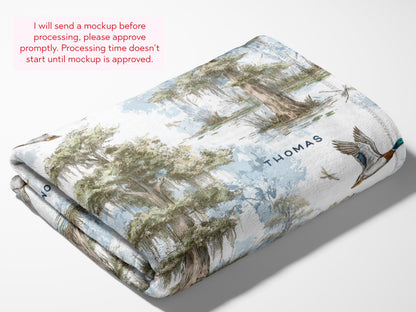 Personalized Mallard Duck Woven Blanket With Name Wildlife Duck Blanket Soft And Cozy Fabric Baby Shower Gift Duck Hunting Theme Nursery