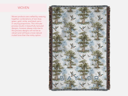 Personalized Mallard Duck Woven Blanket With Name Wildlife Duck Blanket Soft And Cozy Fabric Baby Shower Gift Duck Hunting Theme Nursery