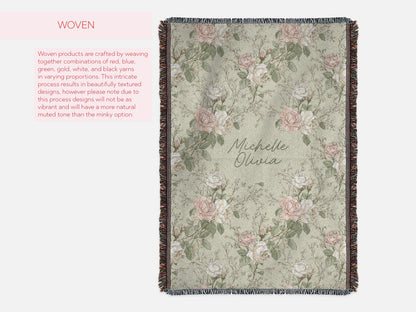 Personalized French Country Floral Throw With Name Gift  Cottagecore Flower Blanket Baby Shower Gift for Pink Green Floral Garden Nursery