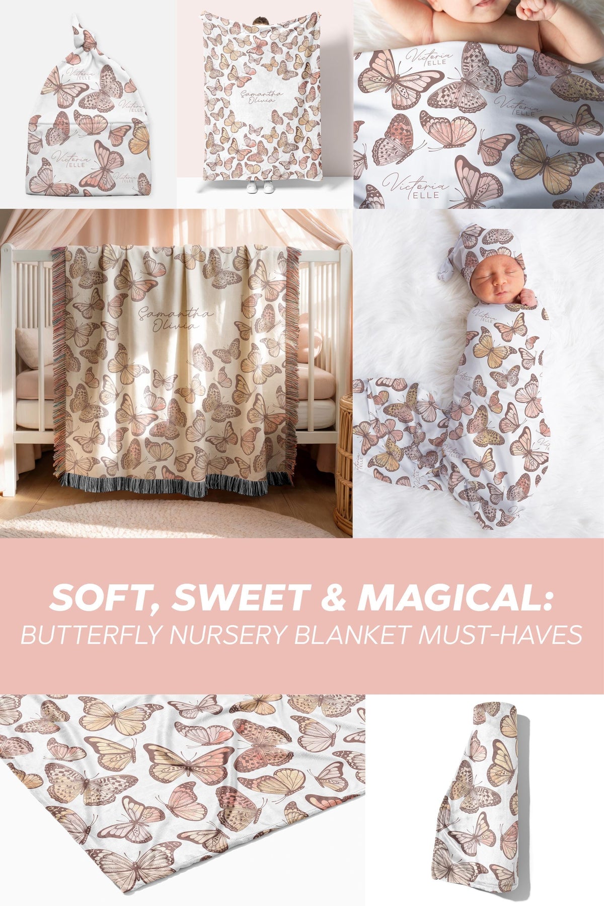 Personalized Butterfly Baby Blanket Soft Minky Name Blanket for Nursery Custom Baby Shower Gift Pastel Butterflies Girl Nursery Decor Gift - Charles Alex
