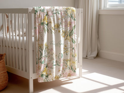 Personalized Wildflower Woven Throw Watercolor Floral Minky Blanket Cottage Garden Vintage Decor Gift for Nursery Garden Theme Baby Shower