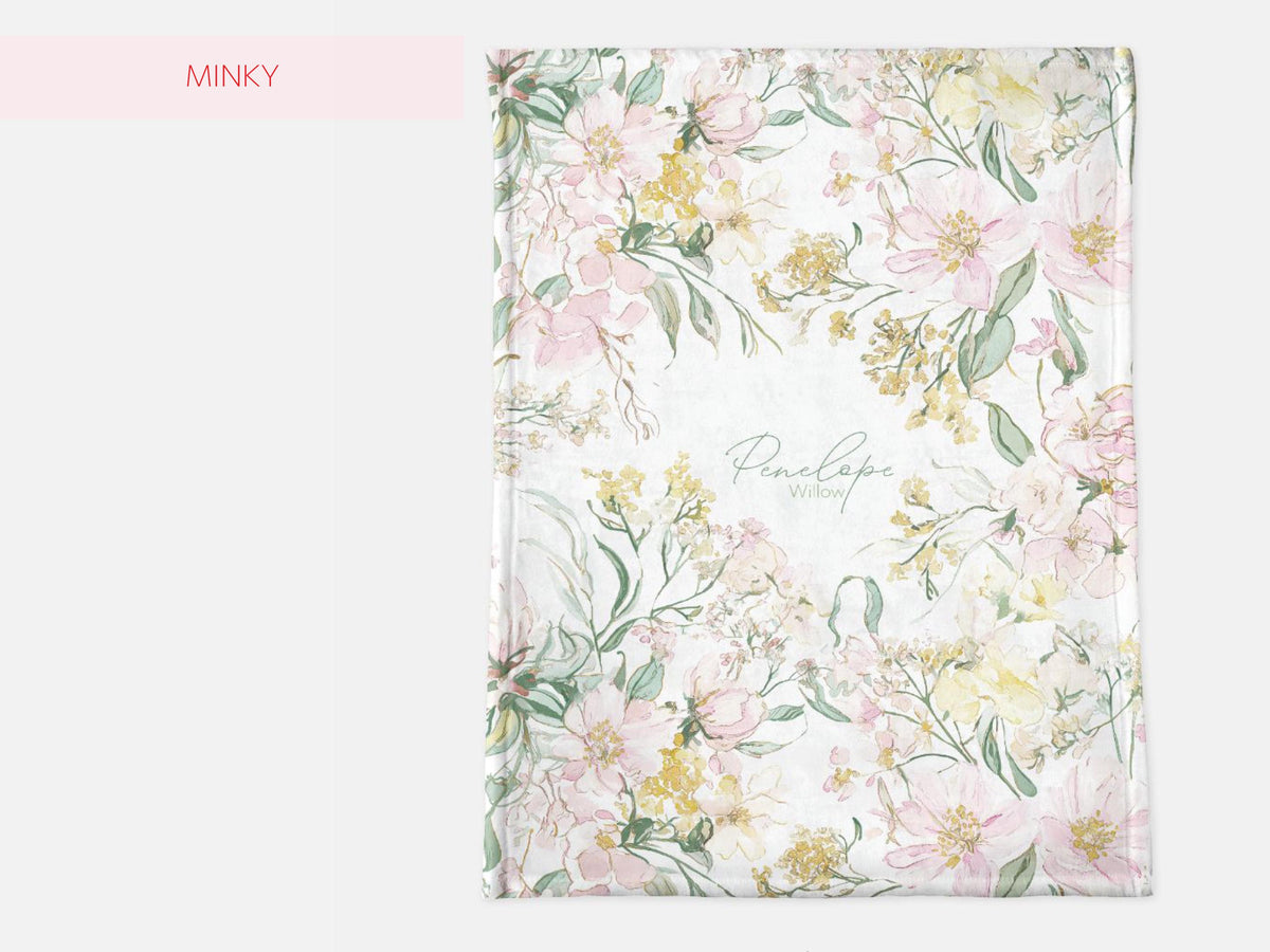 Personalized Wildflower Woven Throw Watercolor Floral Minky Blanket Cottage Garden Vintage Decor Gift for Nursery Garden Theme Baby Shower