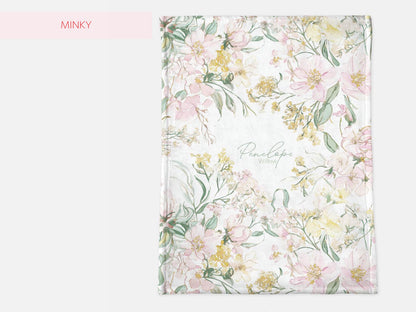 Personalized Wildflower Woven Throw Watercolor Floral Minky Blanket Cottage Garden Vintage Decor Gift for Nursery Garden Theme Baby Shower