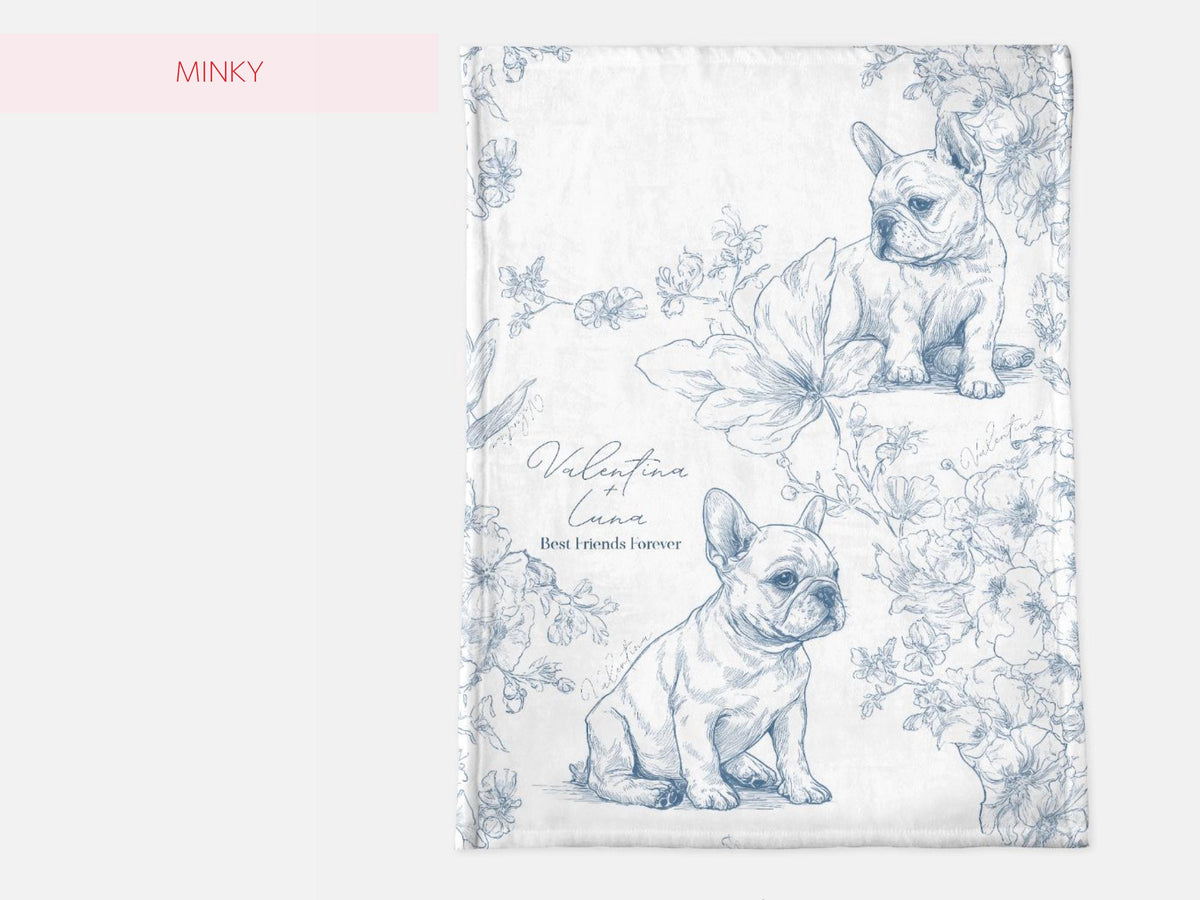 Custom Toile French Bulldog Woven or Minky Baby Blanket Personalized with Baby Name and Pet Name Dog Nursery Decor Baby Shower Gift Idea