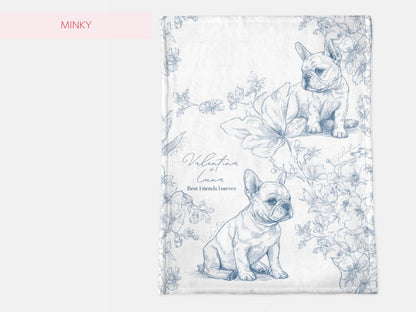 Custom Toile French Bulldog Woven or Minky Baby Blanket Personalized with Baby Name and Pet Name Dog Nursery Decor Baby Shower Gift Idea