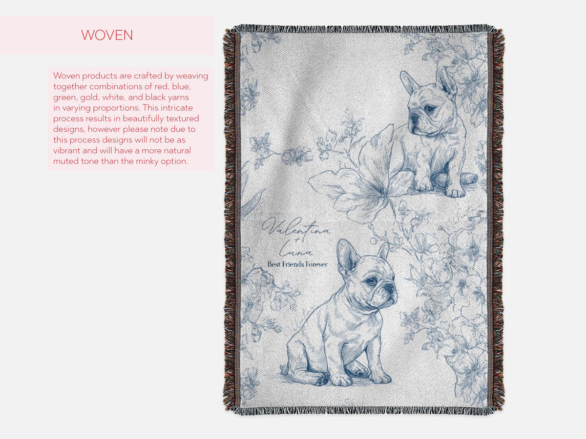Custom Toile French Bulldog Woven or Minky Baby Blanket Personalized with Baby Name and Pet Name Dog Nursery Decor Baby Shower Gift Idea