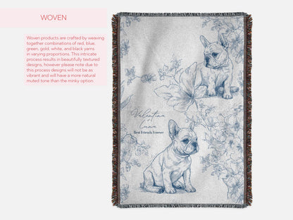 Custom Toile French Bulldog Woven or Minky Baby Blanket Personalized with Baby Name and Pet Name Dog Nursery Decor Baby Shower Gift Idea