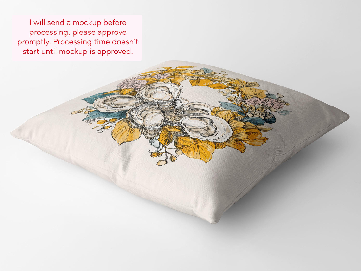 Fall Pillow Cover with Oyster Print Wreath Coastal Autumn Pillow and/or Cover - Charles Alex