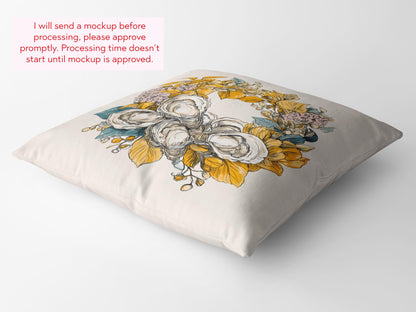 Fall Pillow Cover with Oyster Print Wreath Coastal Autumn Pillow and/or Cover - Charles Alex