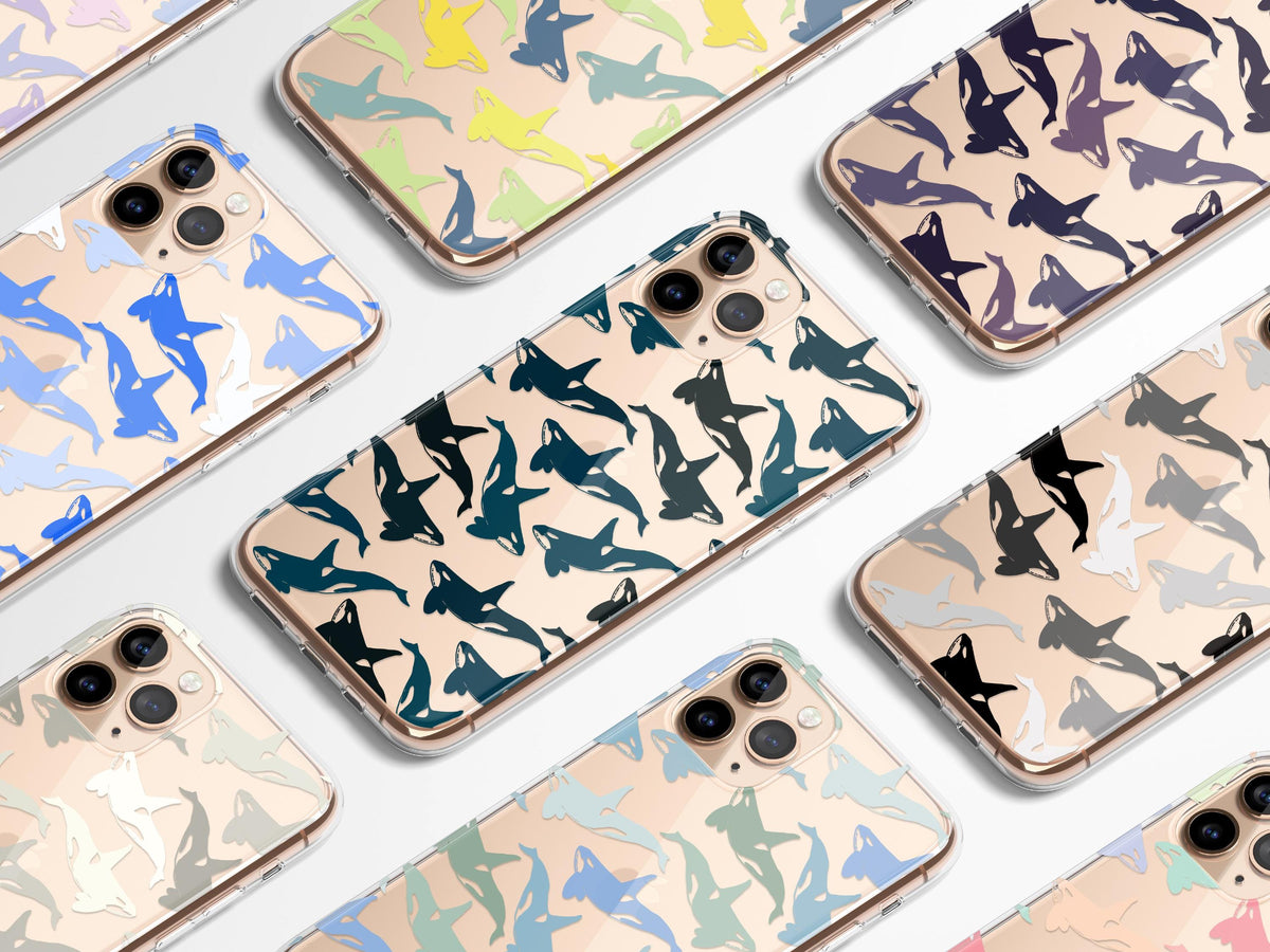 Clear Ocean Phone Case Custom Orca Whale Marine Theme Protective Transparent Cover Charming Personalized Sea Lover Gift Idea Under 30