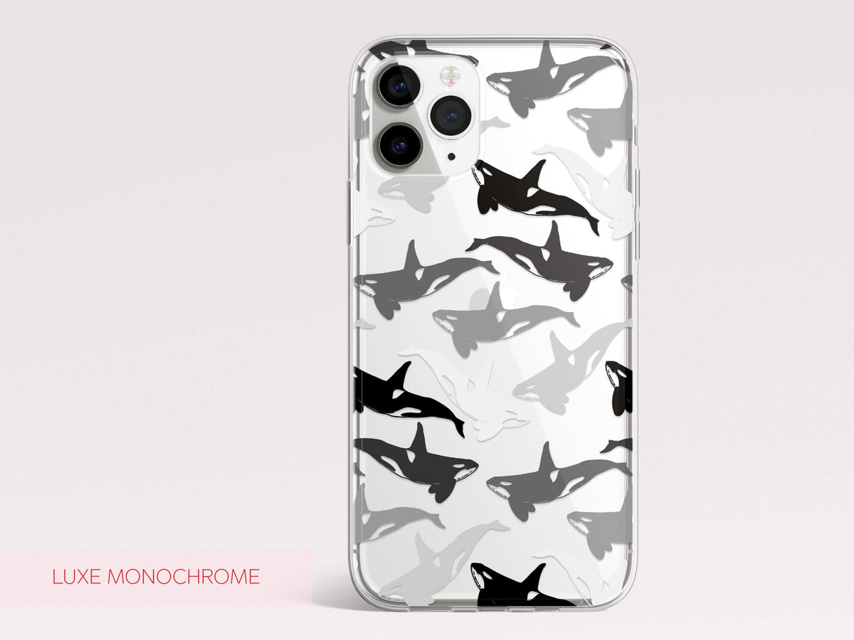 Clear Ocean Phone Case Custom Orca Whale Marine Theme Protective Transparent Cover Charming Personalized Sea Lover Gift Idea Under 30