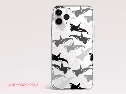 Clear Ocean Phone Case Custom Orca Whale Marine Theme Protective Transparent Cover Charming Personalized Sea Lover Gift Idea Under 30
