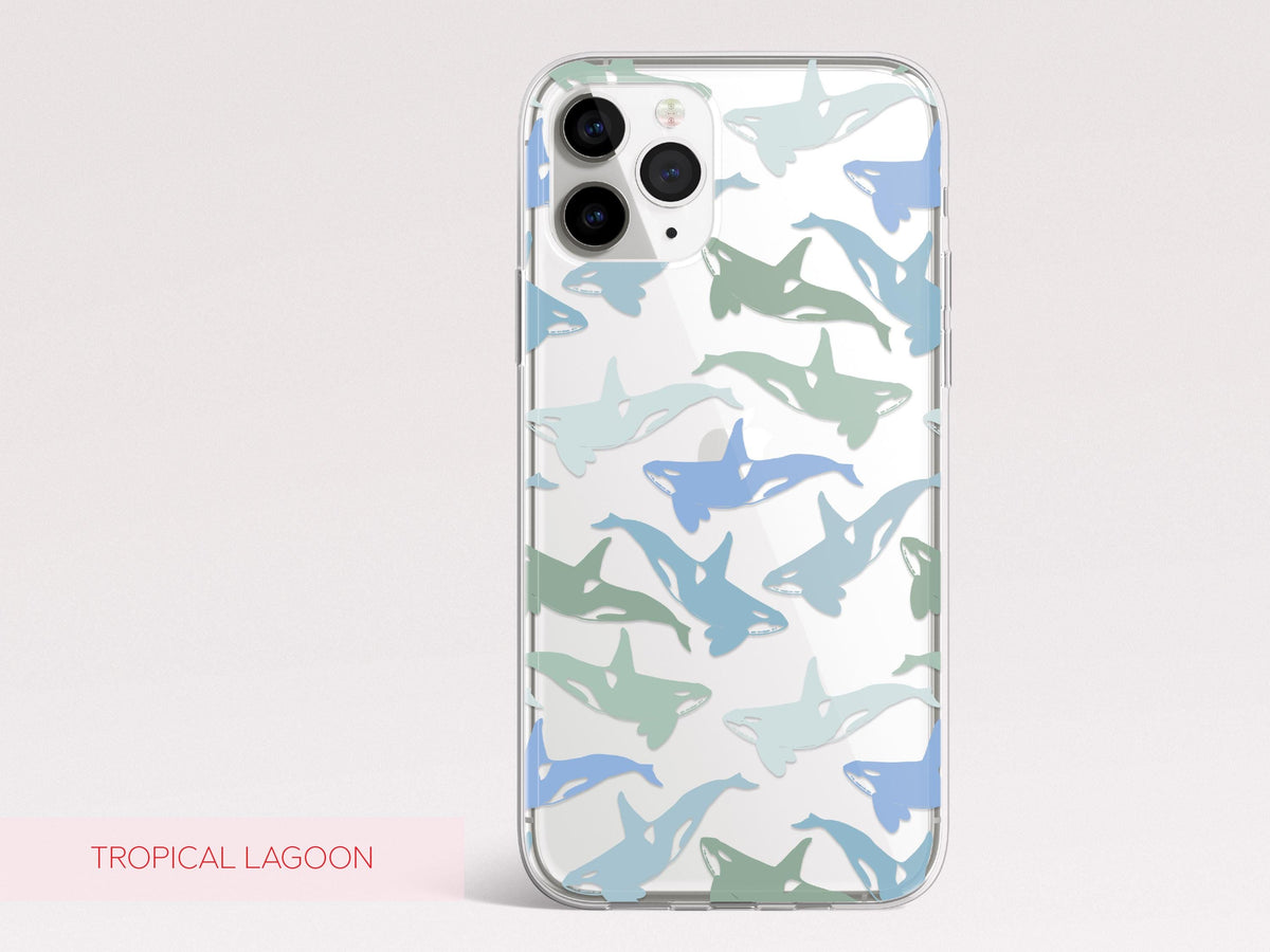 Clear Ocean Phone Case Custom Orca Whale Marine Theme Protective Transparent Cover Charming Personalized Sea Lover Gift Idea Under 30