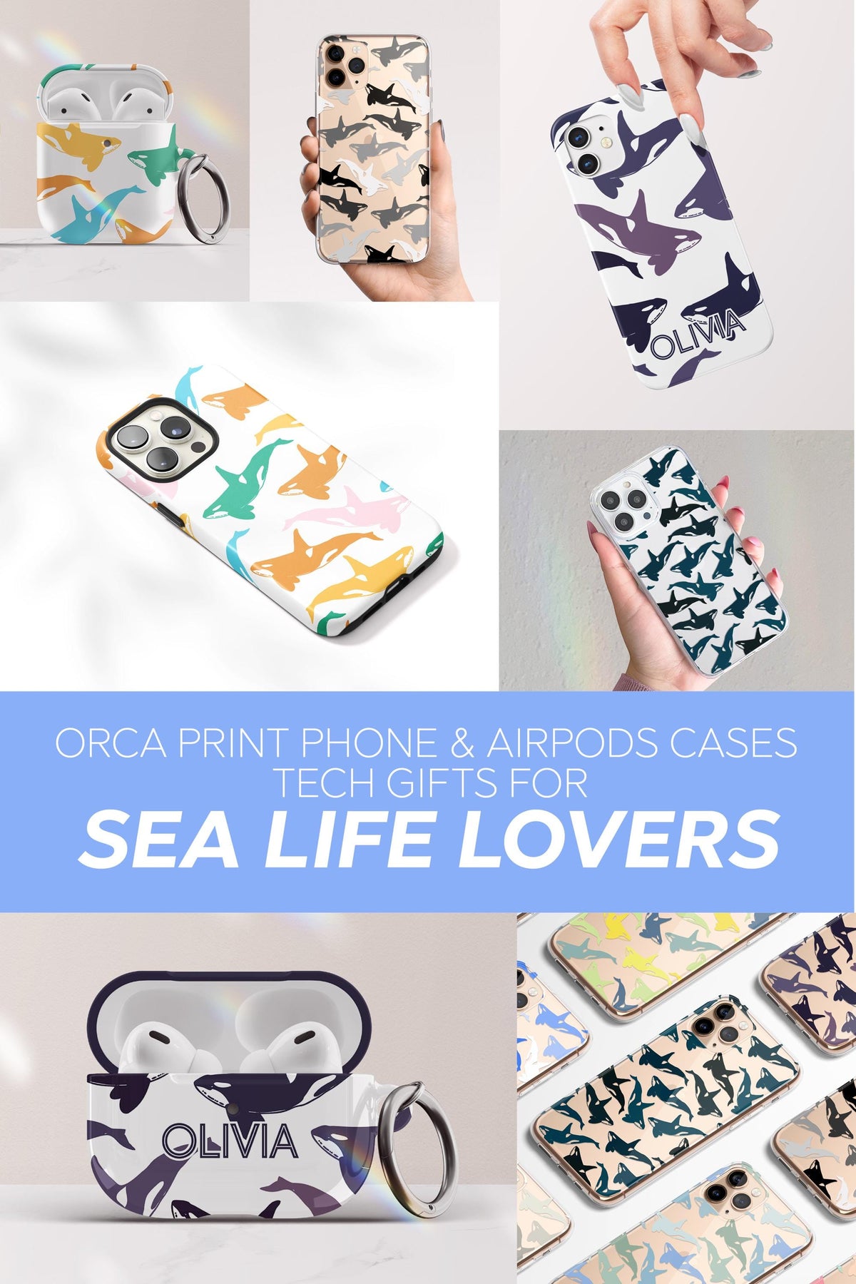 Clear Ocean Phone Case Custom Orca Whale Marine Theme Protective Transparent Cover Charming Personalized Sea Lover Gift Idea Under 30