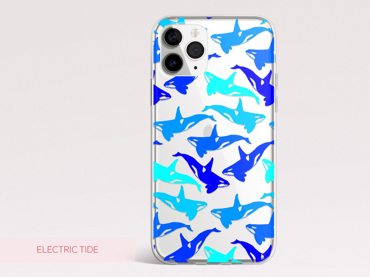 Clear Ocean Phone Case Custom Orca Whale Marine Theme Protective Transparent Cover Charming Personalized Sea Lover Gift Idea Under 30