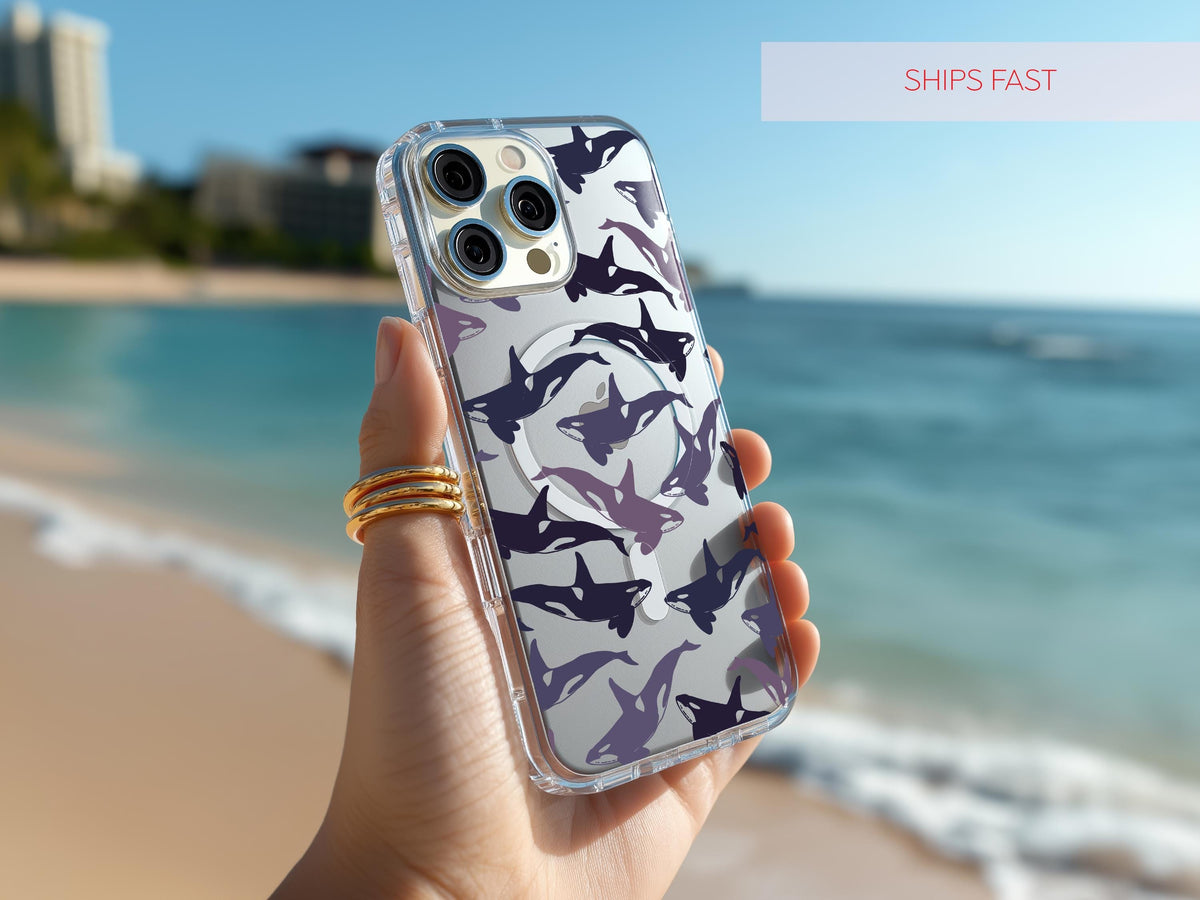 Clear Ocean Phone Case Custom Orca Whale Marine Theme Protective Transparent Cover Charming Personalized Sea Lover Gift Idea Under 30