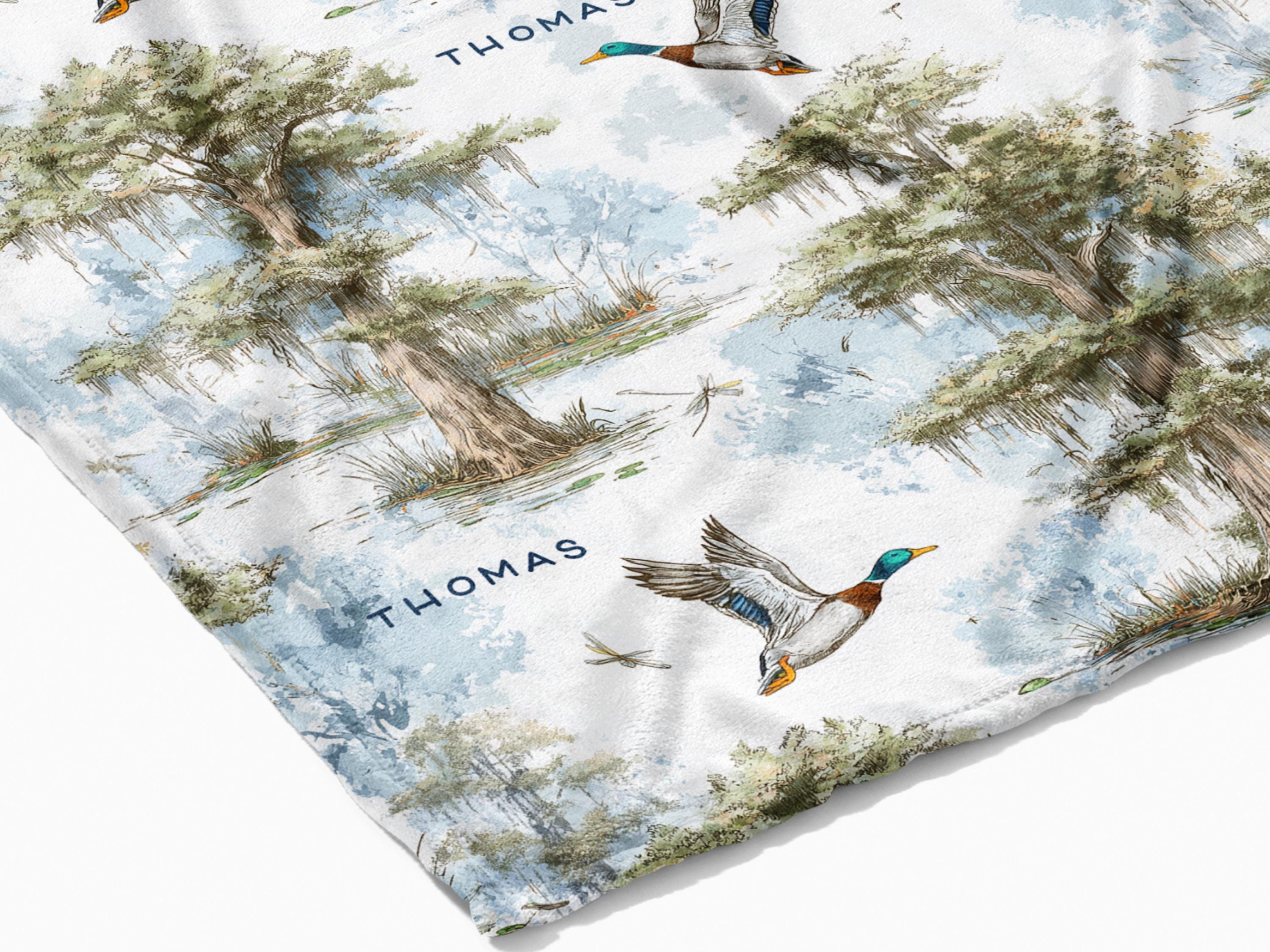 Personalized Mallard Duck Woven Blanket With Name Wildlife Duck Blanket Soft And Cozy Fabric Baby Shower Gift Duck Hunting Theme Nursery