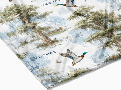 Personalized Mallard Duck Woven Blanket With Name Wildlife Duck Blanket Soft And Cozy Fabric Baby Shower Gift Duck Hunting Theme Nursery