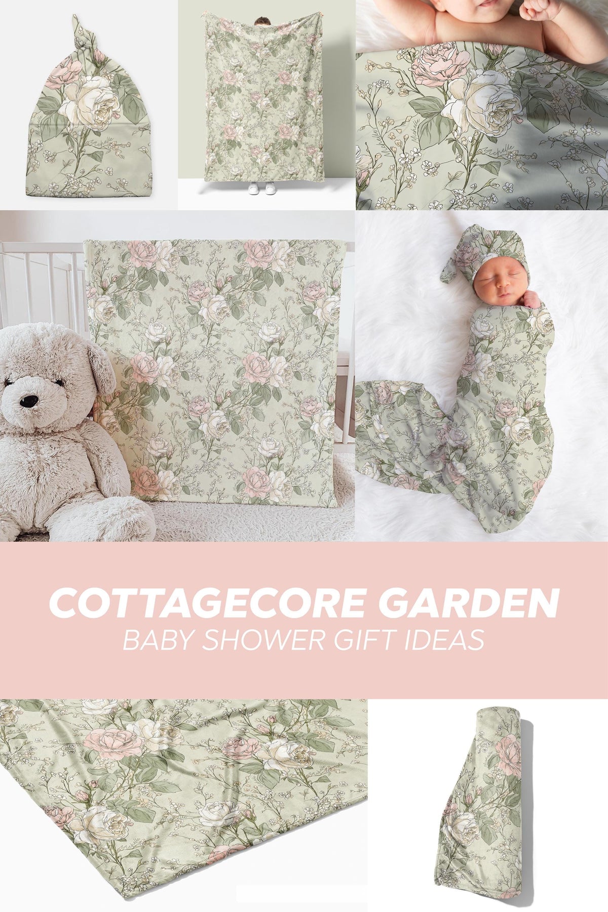 Personalized French Country Floral Throw With Name Gift  Cottagecore Flower Blanket Baby Shower Gift for Pink Green Floral Garden Nursery