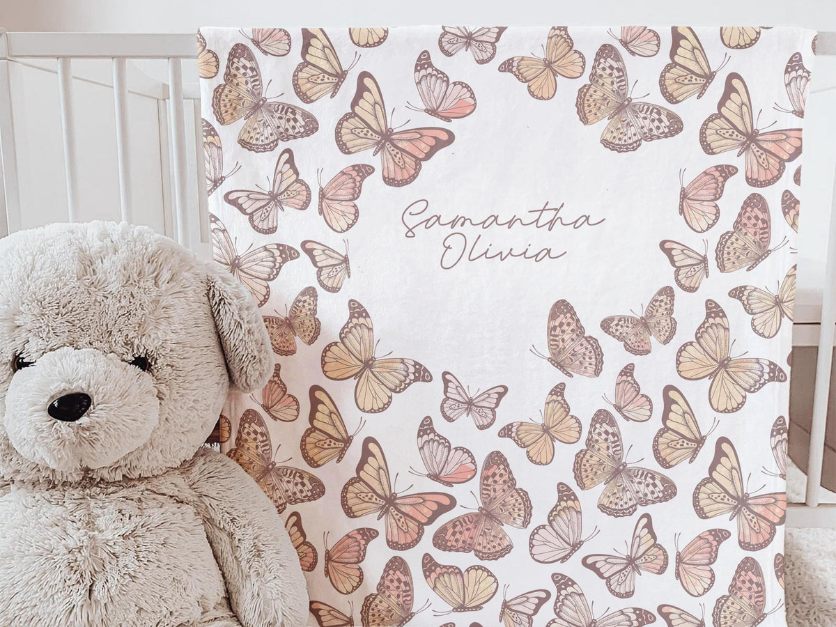 Personalized Butterfly Baby Blanket Soft Minky Name Blanket for Nursery Custom Baby Shower Gift Pastel Butterflies Girl Nursery Decor Gift - Charles Alex