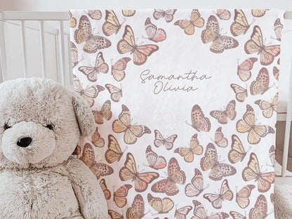 Personalized Butterfly Baby Blanket Soft Minky Name Blanket for Nursery Custom Baby Shower Gift Pastel Butterflies Girl Nursery Decor Gift - Charles Alex