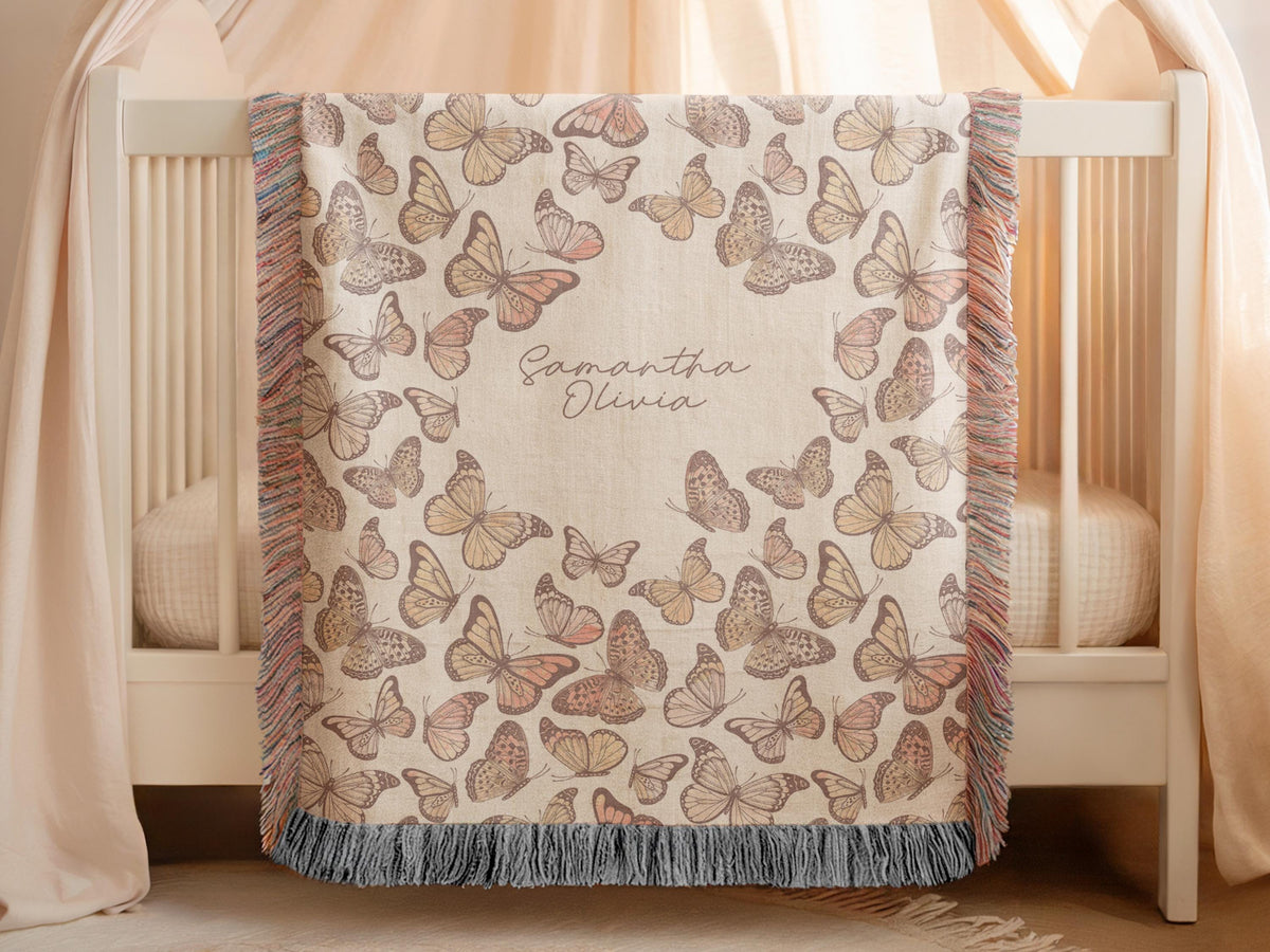 Personalized Butterfly Baby Blanket Soft Minky Name Blanket for Nursery Custom Baby Shower Gift Pastel Butterflies Girl Nursery Decor Gift - Charles Alex