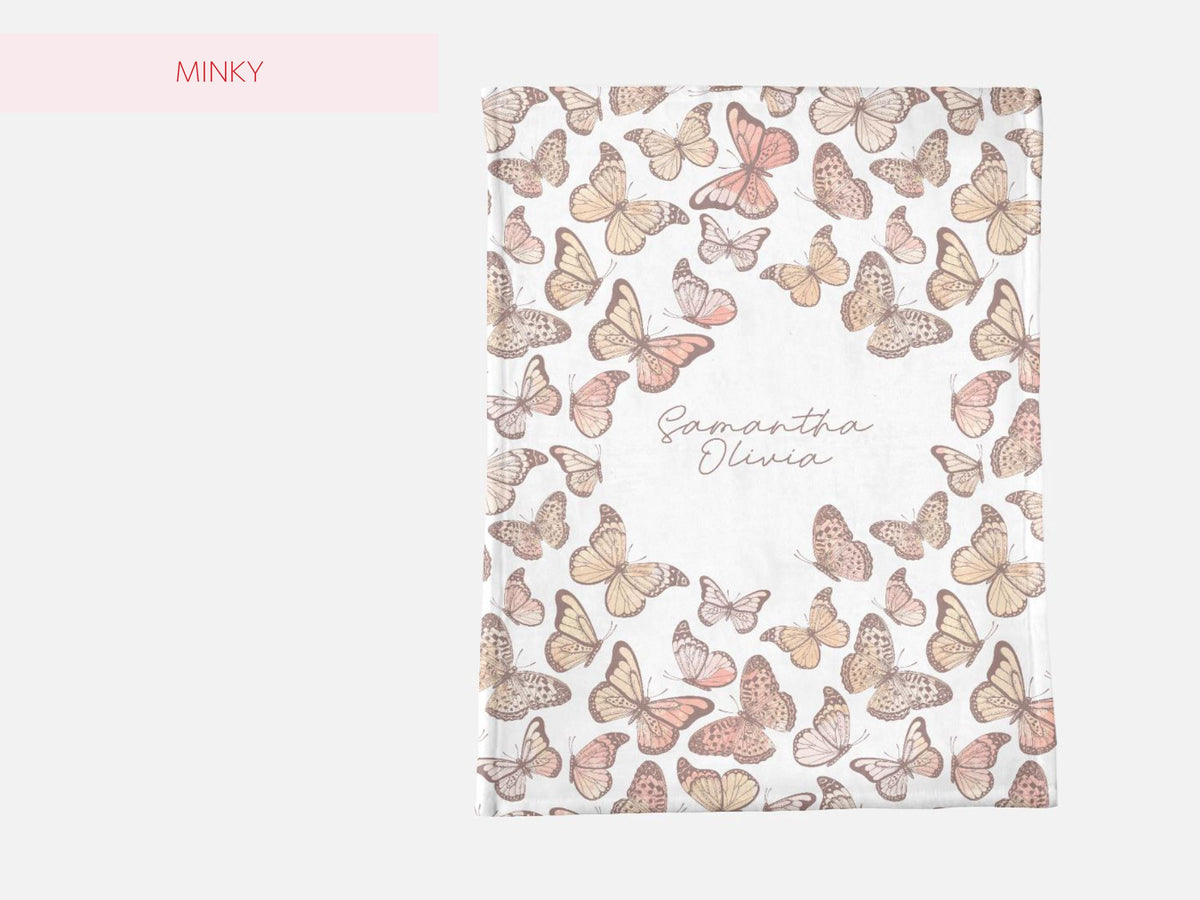 Personalized Butterfly Baby Blanket Soft Minky Name Blanket for Nursery Custom Baby Shower Gift Pastel Butterflies Girl Nursery Decor Gift - Charles Alex