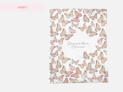 Personalized Butterfly Baby Blanket Soft Minky Name Blanket for Nursery Custom Baby Shower Gift Pastel Butterflies Girl Nursery Decor Gift - Charles Alex