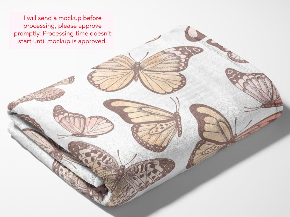 Personalized Butterfly Baby Blanket Soft Minky Name Blanket for Nursery Custom Baby Shower Gift Pastel Butterflies Girl Nursery Decor Gift - Charles Alex