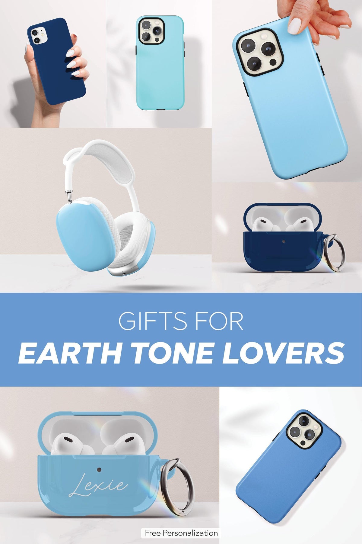 Solid Blue AirPod Case Cover Personalized Color Protective Tech Accessory Gift for Him Custom Present for Guy Minimal Aesthetic Gadget Lover