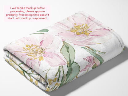 Personalized Wildflower Woven Throw Watercolor Floral Minky Blanket Cottage Garden Vintage Decor Gift for Nursery Garden Theme Baby Shower