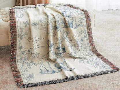 Custom Toile French Bulldog Woven or Minky Baby Blanket Personalized with Baby Name and Pet Name Dog Nursery Decor Baby Shower Gift Idea