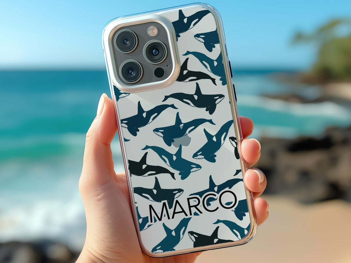 Clear Ocean Phone Case Custom Orca Whale Marine Theme Protective Transparent Cover Charming Personalized Sea Lover Gift Idea Under 30