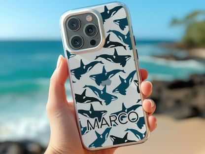Clear Ocean Phone Case Custom Orca Whale Marine Theme Protective Transparent Cover Charming Personalized Sea Lover Gift Idea Under 30
